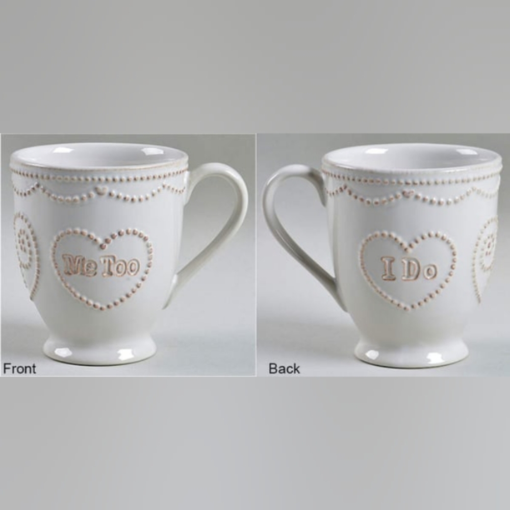 LENOX French Perle White "I Do, Me Too" Reversible Mug, Shabby Chic Coffee Mug